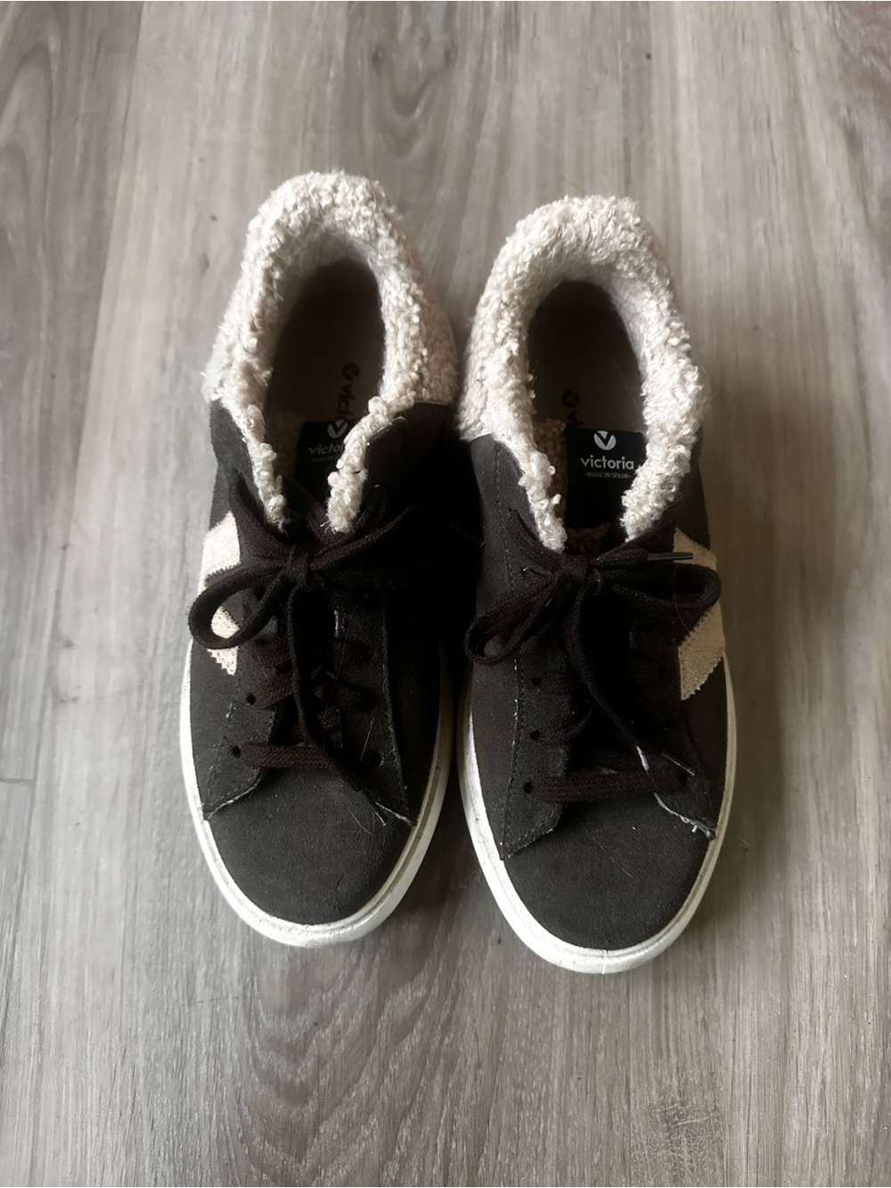 Women's Brown Suede Fur Trim Lace-Up Sneakers